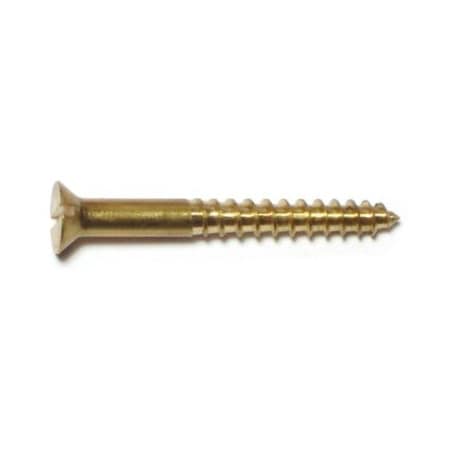 Midwest Fastener Wood Screw, #8, 1-1/2 in, Plain Brass Flat Head Slotted Drive, 24 PK 61676